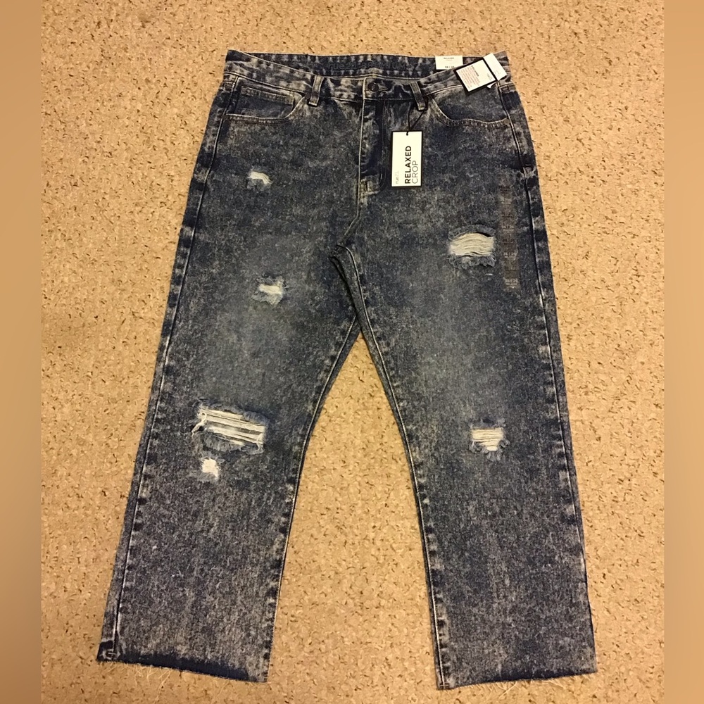 RUE 21 MENS PREMIUM DENIM NWT CROP JEANS DISTRESSED 36x26